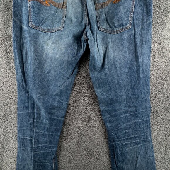 Nudie Jeans Co Mens Jeans Denim Pants Trouser Size 32x34 Grim Tim White Knee - Picture 16 of 16